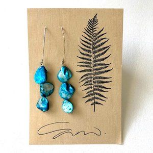 Statement Earrings with Blue Faux Marble Stones